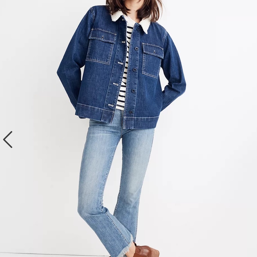 Madewell Denim Northward Cropped Army Jacket: Sherpa Edition size L